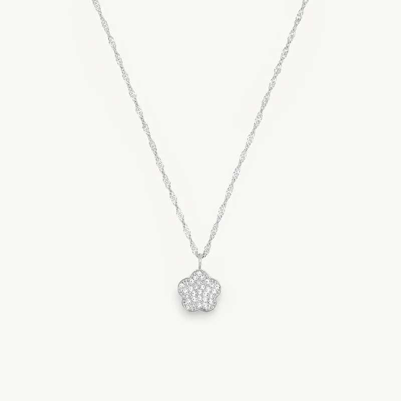 Sparkling Flower Engravable Necklace Silver