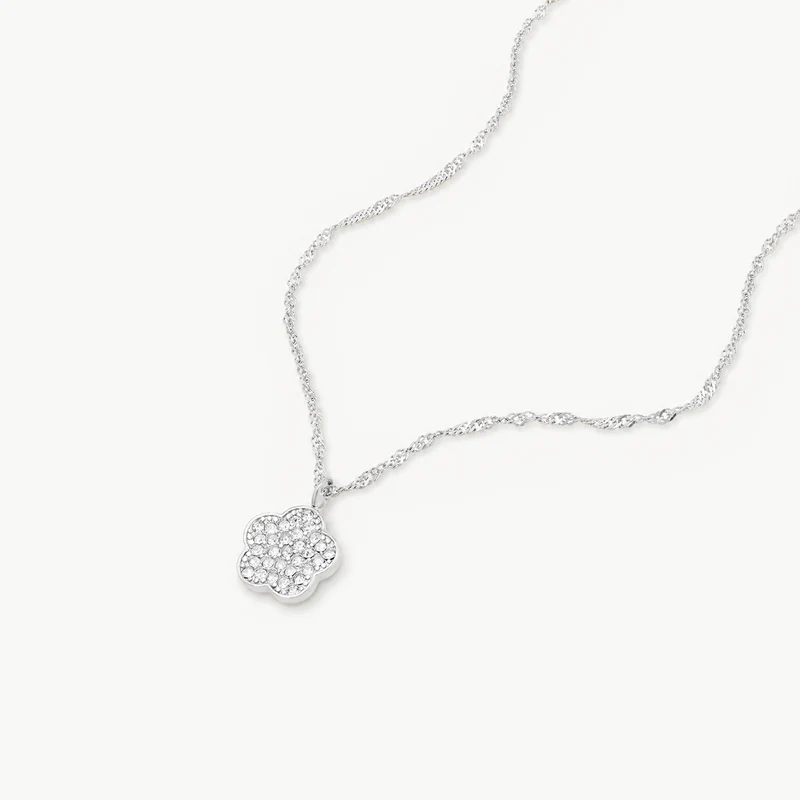 Sparkling Flower Engravable Necklace Silver