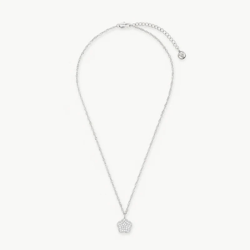 Sparkling Flower Engravable Necklace Silver
