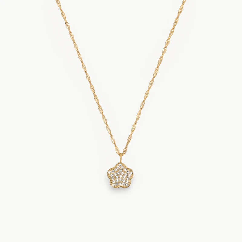 Sparkling Flower Engravable Necklace Gold