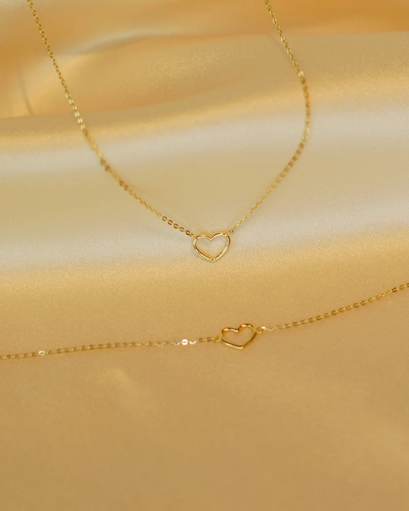 Voordeelset 9k Mini Open Heart Armband en 9k Mini Open Heart Ketting - 9k - Gepersonaliseerde sieraden