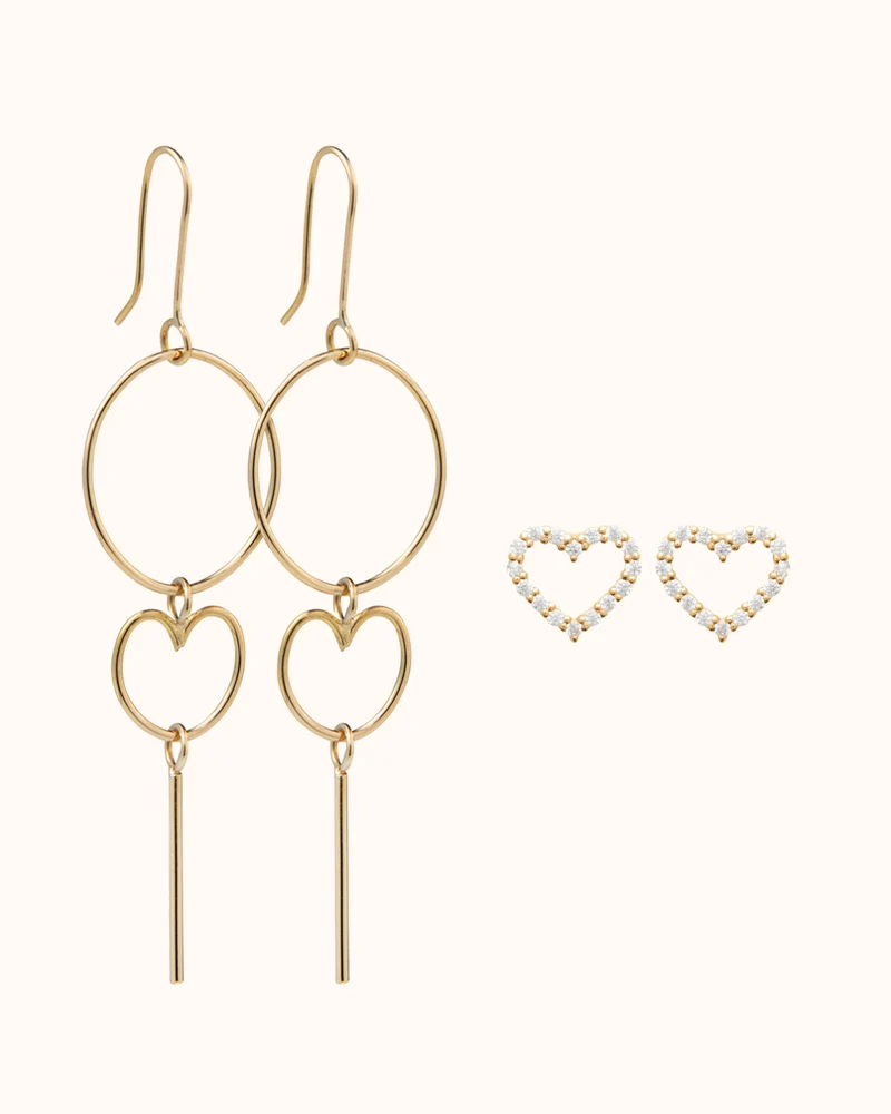 Voordeelset Heart Oorknopjes en Signature Earrings - Verguld - Gepersonaliseerde sieraden