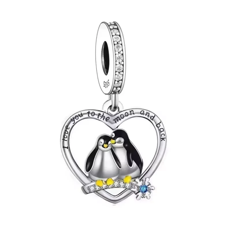 Penguin Love you to the Moon and Back Dangle Charm | CZ EN