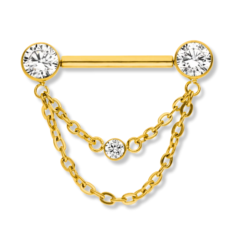 Double Chained Pave Nippelpiercing - Titan