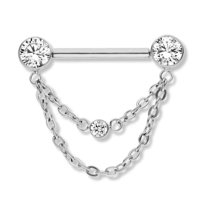 Double Chained Pave Nippelpiercing - Titan