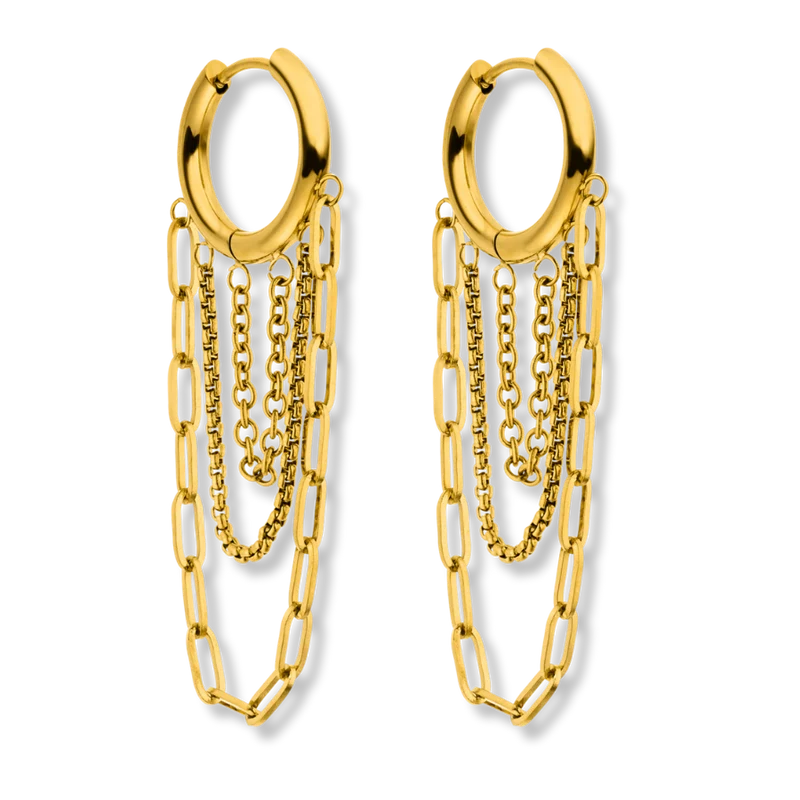Triple Chain Huggie Ohrringe 14K Vergoldet