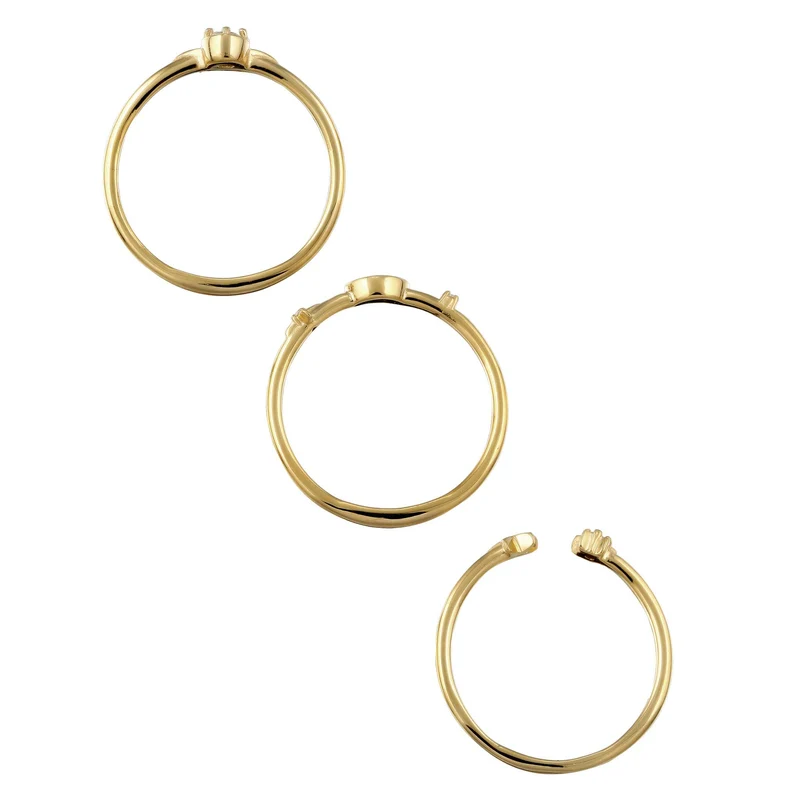 Ringset mit Mond Sonne Stern | Zirkonia (Weiß)