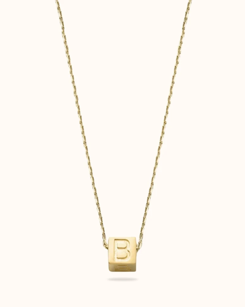 14k Initial Cube Ketting - Initialen Ketting