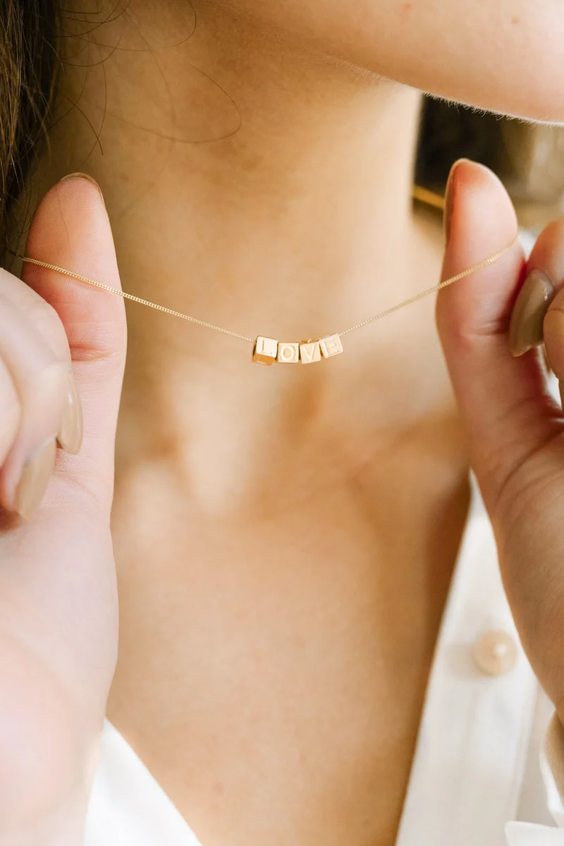 14k Initial Cube Ketting - Initialen Ketting