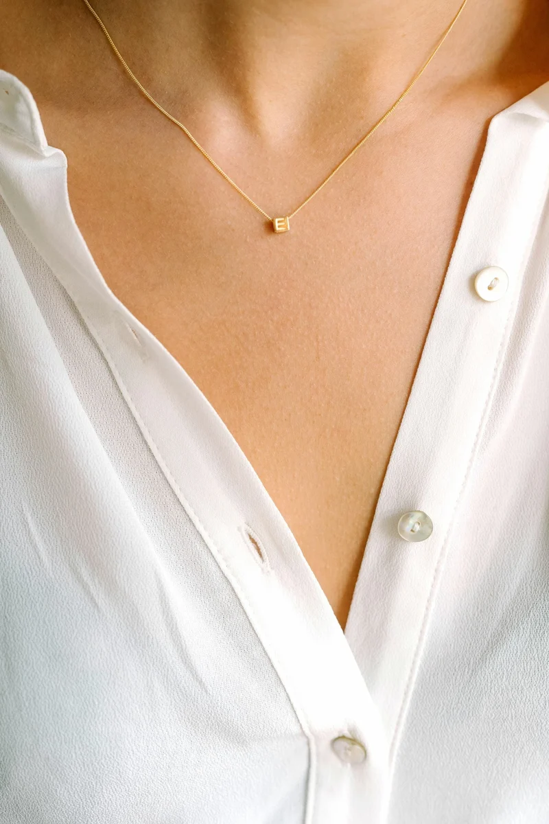14k Initial Cube Ketting - Initialen Ketting