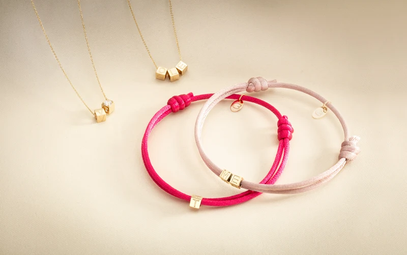 14k Initial Cube Ketting - Initialen Ketting