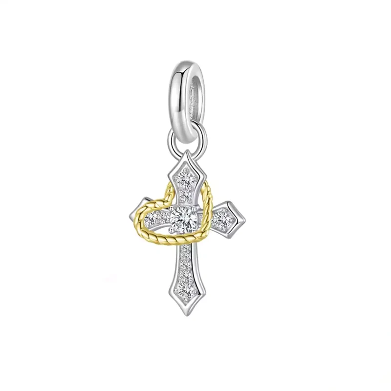 Beautiful Cross with Heart Dangle Charm | GP CZ