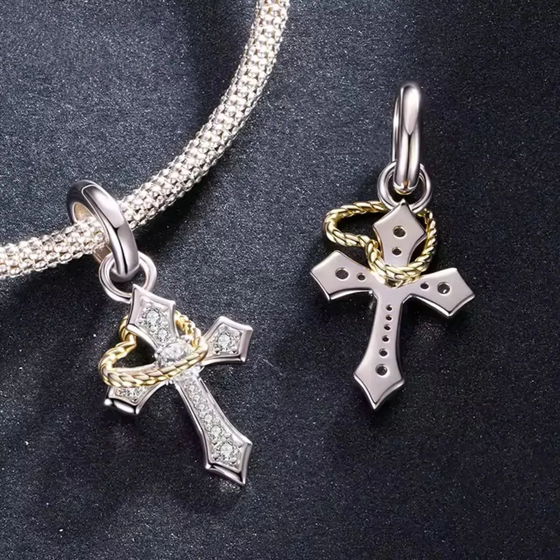 Beautiful Cross with Heart Dangle Charm | GP CZ