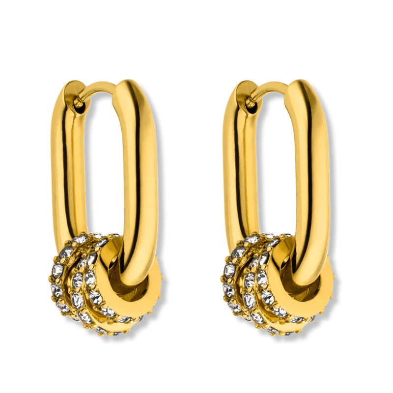 Oval Triple Pave Huggie Ohrringe 14K Vergoldet