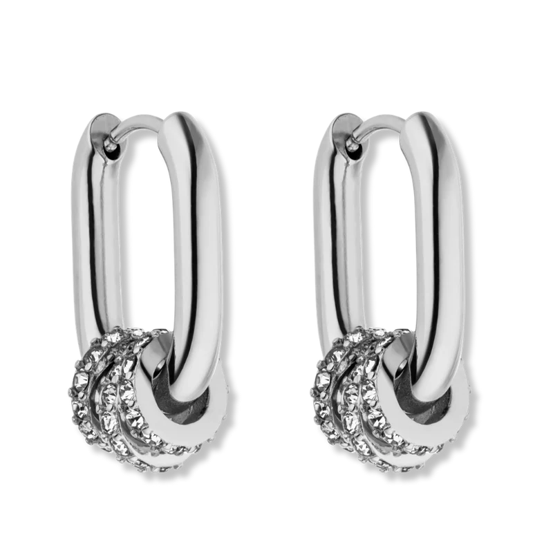 Oval Triple Pave Huggie Ohrringe 14K Vergoldet