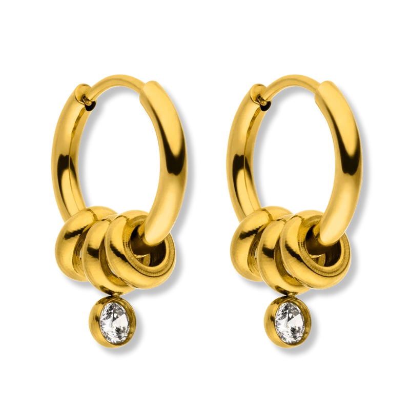 Triple Pave Unit Huggie Ohrringe 14K Vergoldet