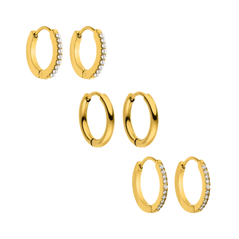 Classic Hi-Life Huggie Hoop Trio Ear Candy Set 14K Vergoldet