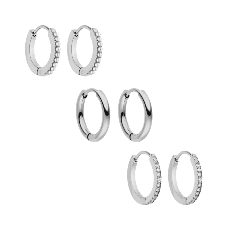 Classic Hi-Life Huggie Hoop Trio Ear Candy Set 14K Vergoldet