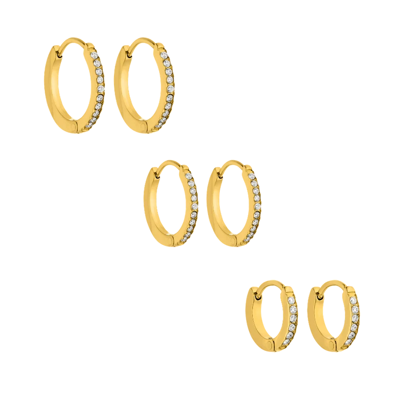 Pave Huggie Hoop Ear Candy Set 14K Vergoldet