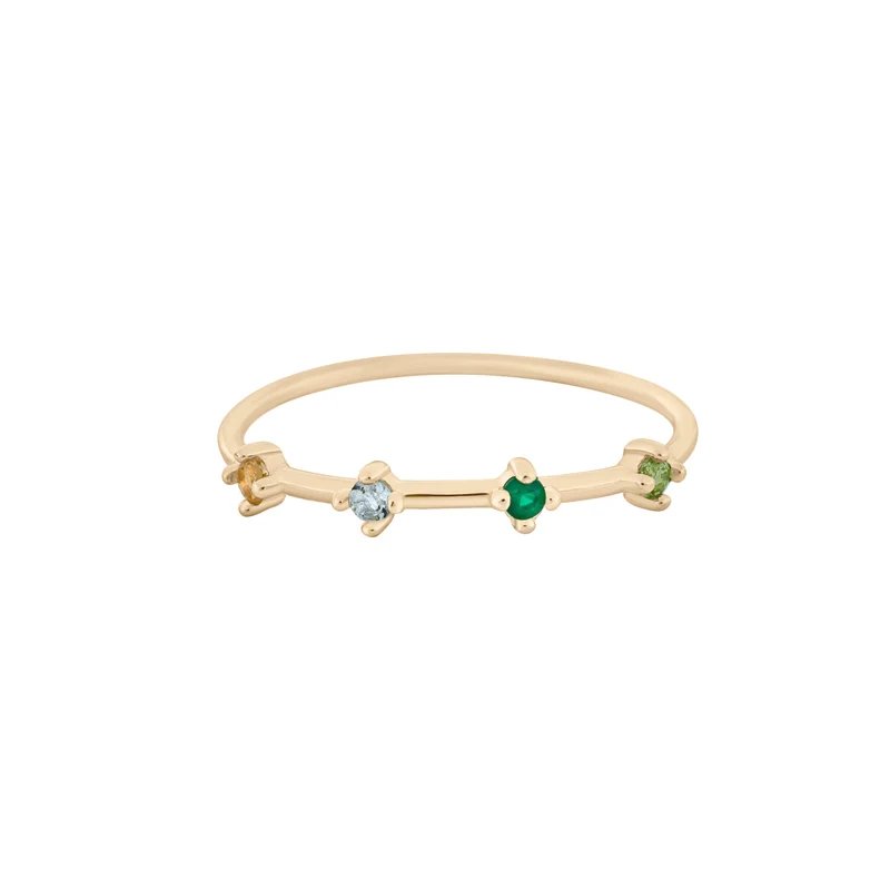 Familien Geburtsedelstein Ring - 4 Steine - 14 K Massivgold