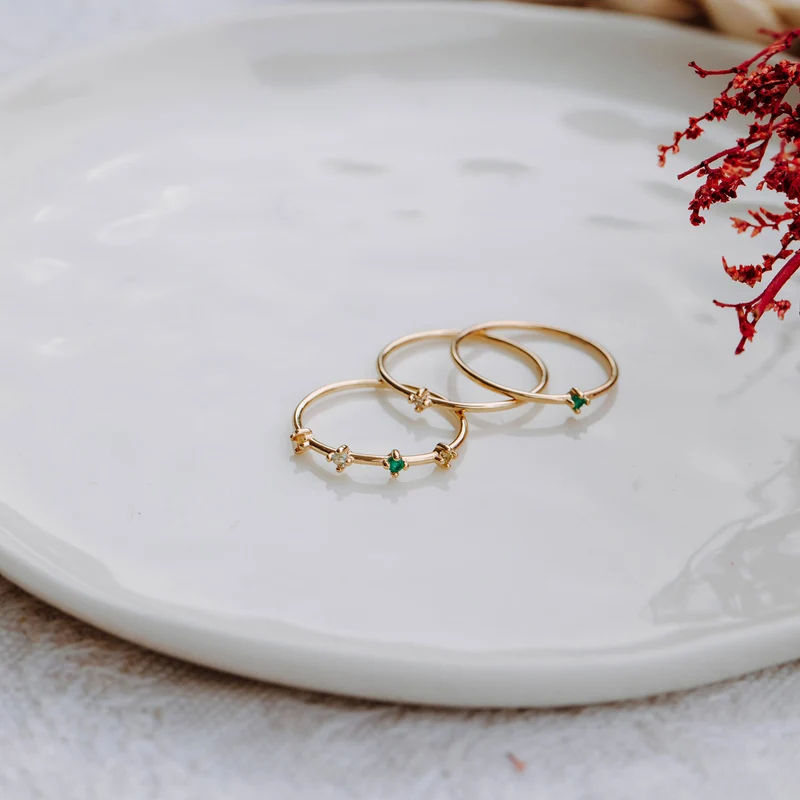 Familien Geburtsedelstein Ring - 4 Steine - 14 K Massivgold