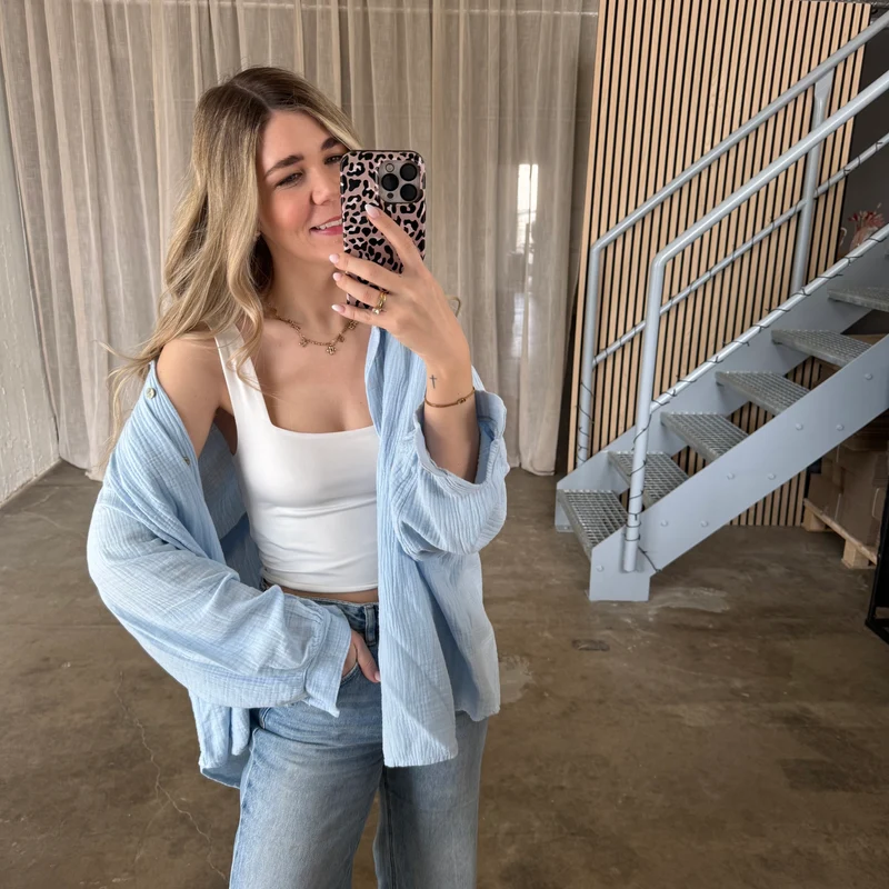 Oversize Musselinbluse - Babyblau