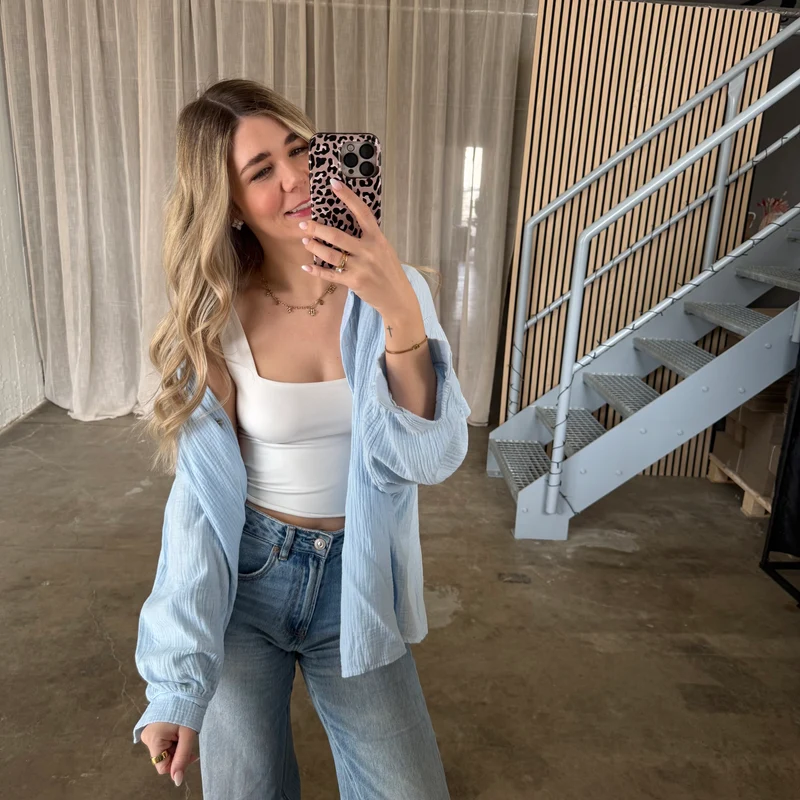 Oversize Musselinbluse - Babyblau