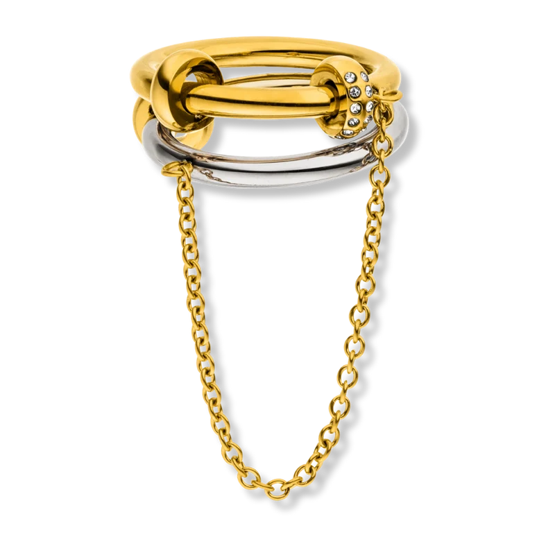 Bi-Color Double Chained Ring 14K Vergoldet