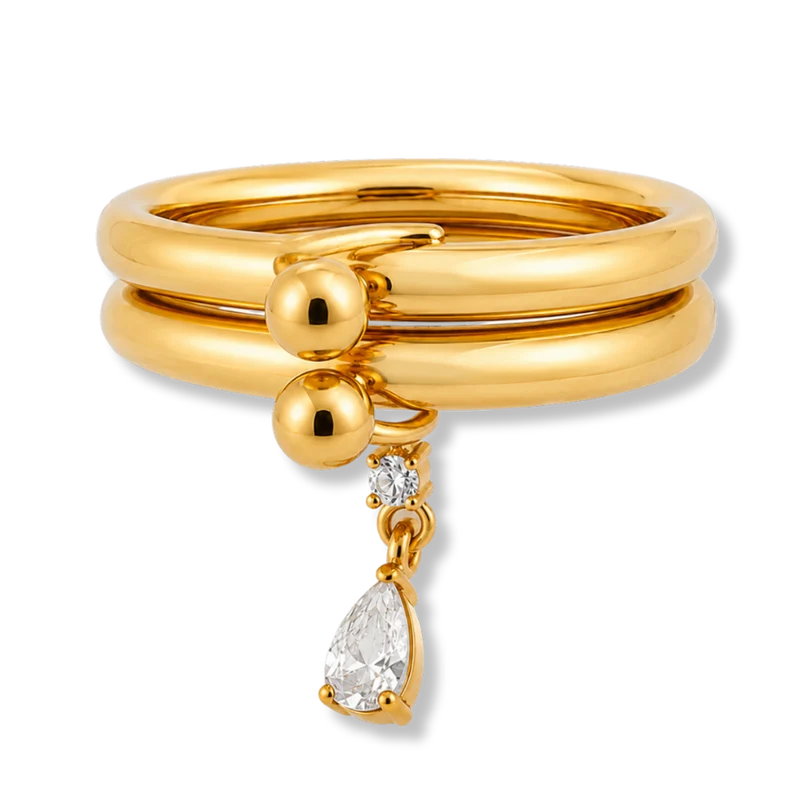 Dangling Teardrop Infinity Ring 14K Vergoldet