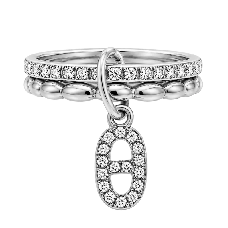 Double Dangling Pave Deluxe Ring 14K Vergoldet