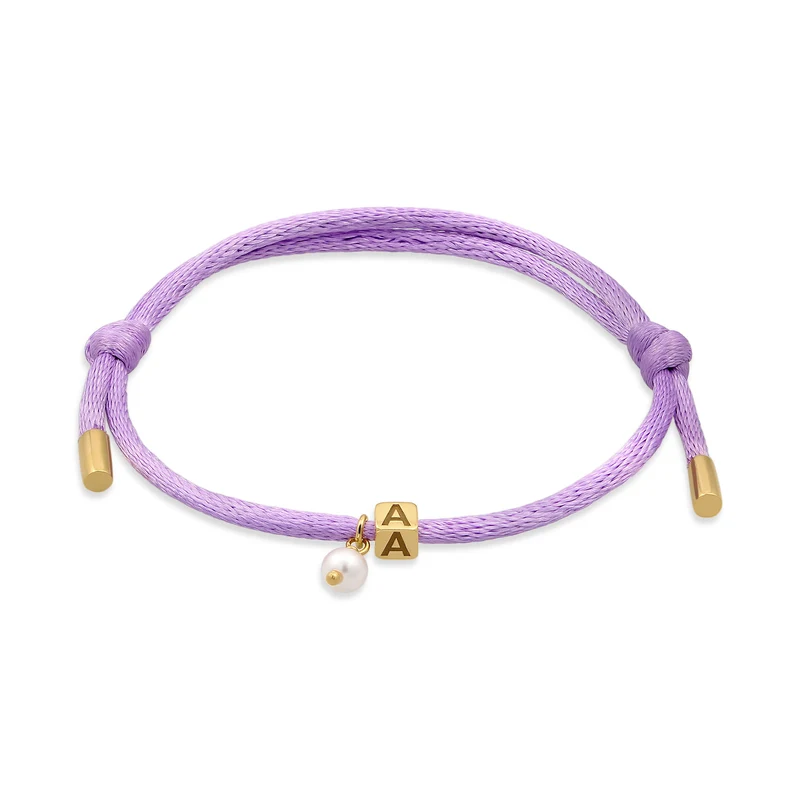 Armband Würfel Gravur | Swarovski® Perle & Satin (Lila)