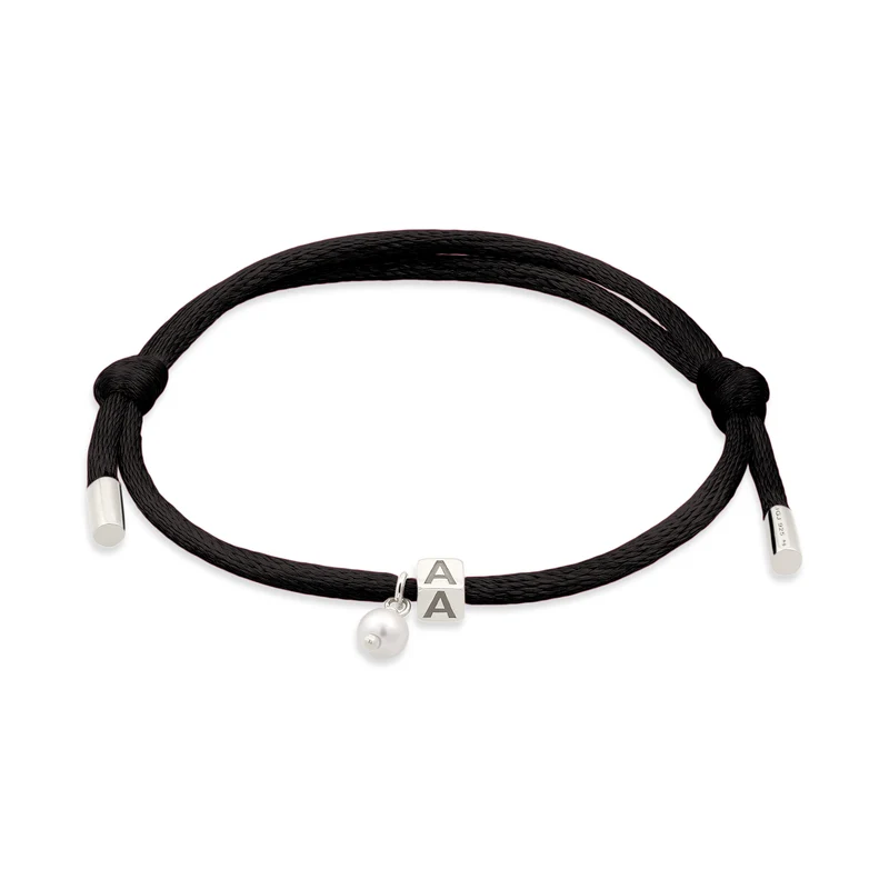 Armband Würfel Gravur | Swarovski® Perle & Satin (Lila)