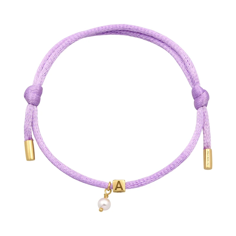 Armband Würfel Gravur | Swarovski® Perle & Satin (Lila)