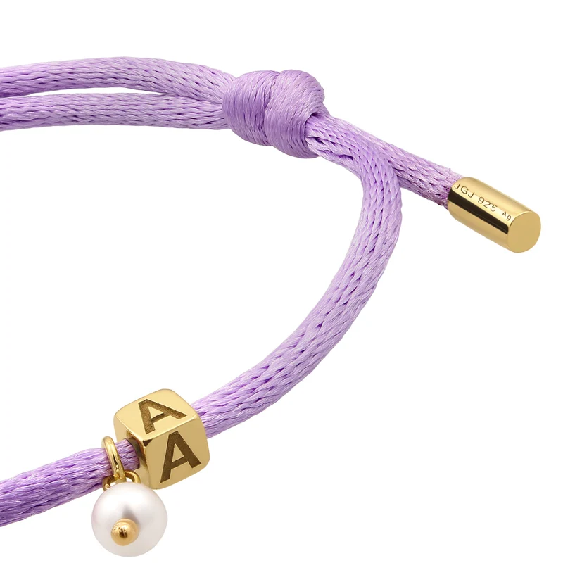 Armband Würfel Gravur | Swarovski® Perle & Satin (Lila)