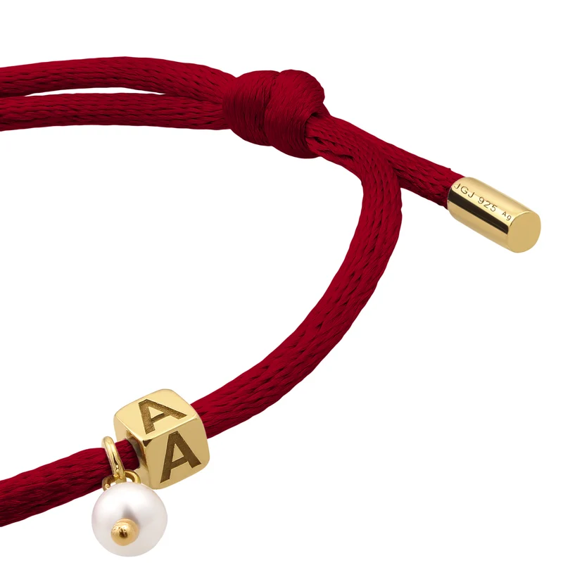 Armband Würfel Gravur | Swarovski® Perle & Satin (Lila)