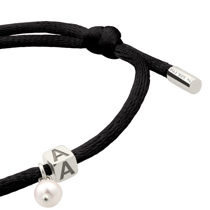 Armband Würfel Gravur | Swarovski® Perle & Satin (Lila)