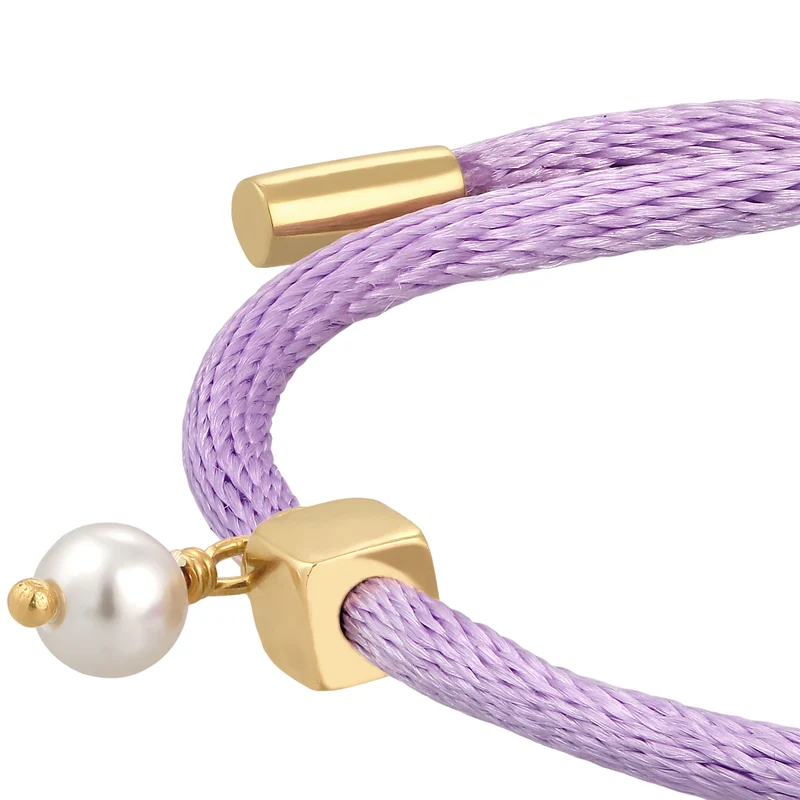 Armband Würfel Gravur | Swarovski® Perle & Satin (Lila)