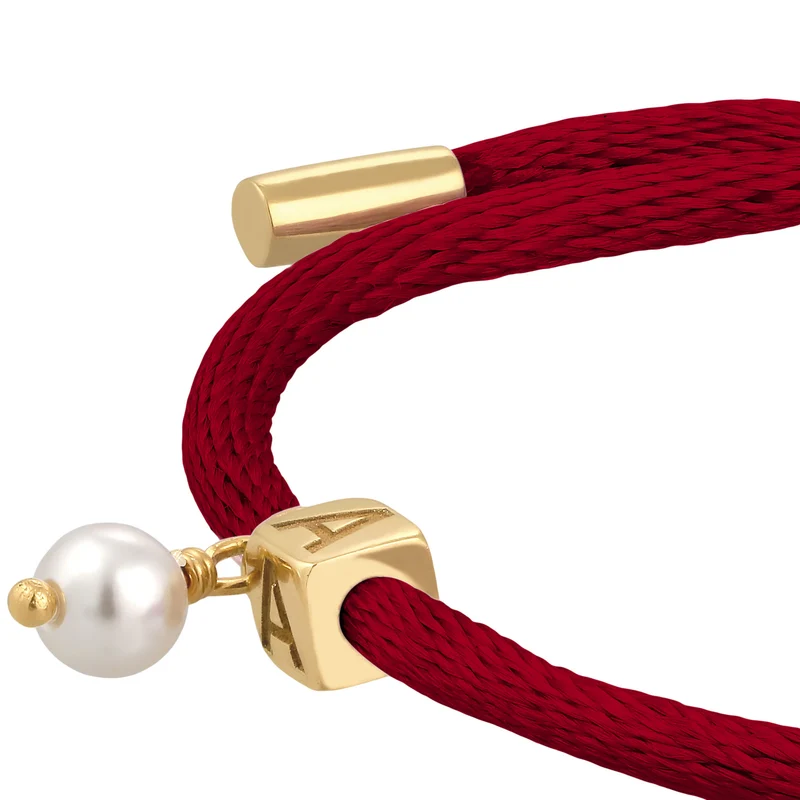 Armband Würfel Gravur | Swarovski® Perle & Satin (Lila)