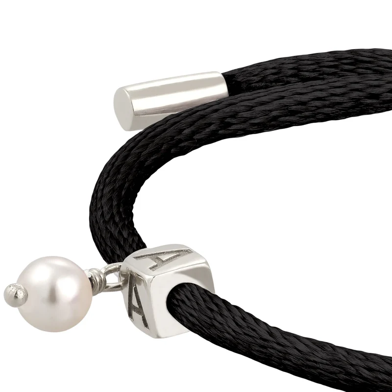 Armband Würfel Gravur | Swarovski® Perle & Satin (Lila)