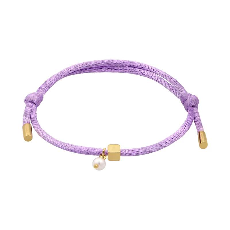 Armband Würfel Gravur | Swarovski® Perle & Satin (Lila)