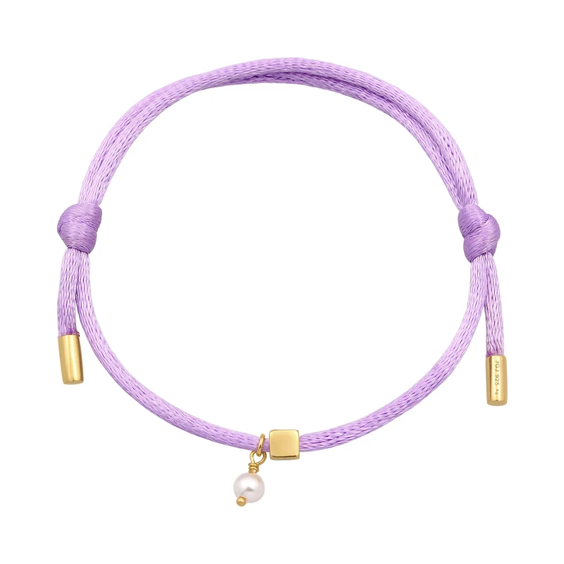 Armband Würfel Gravur | Swarovski® Perle & Satin (Lila)