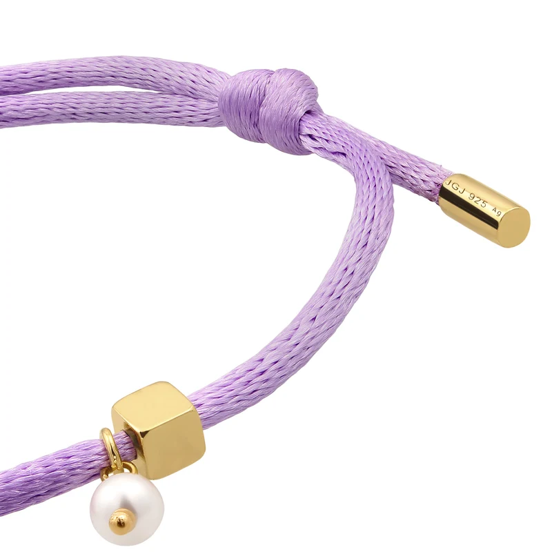 Armband Würfel Gravur | Swarovski® Perle & Satin (Lila)