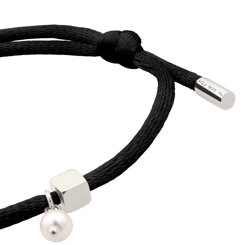 Armband Würfel Gravur | Swarovski® Perle & Satin (Lila)