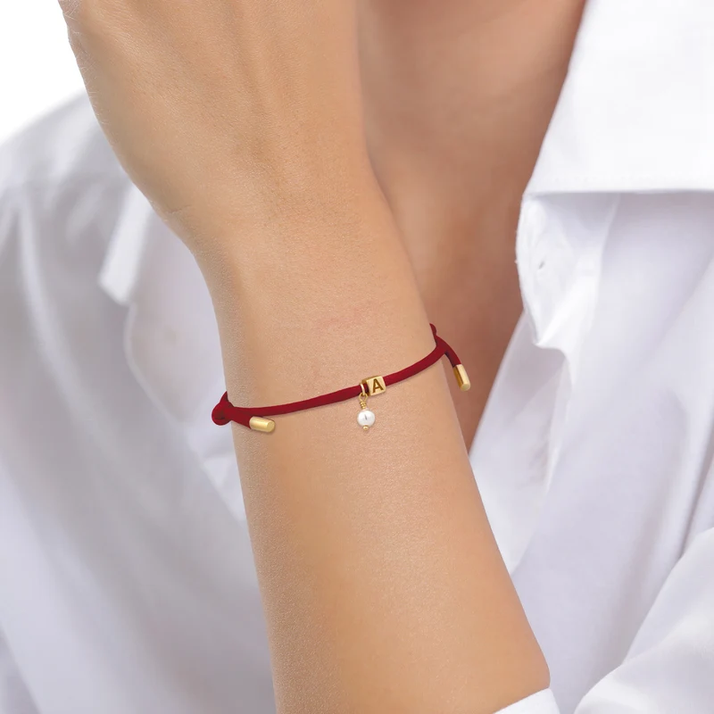 Armband Würfel Gravur | Swarovski® Perle & Satin (Lila)