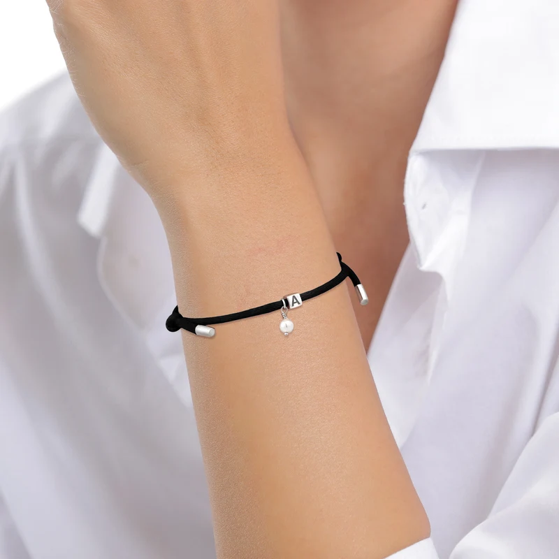 Armband Würfel Gravur | Swarovski® Perle & Satin (Lila)