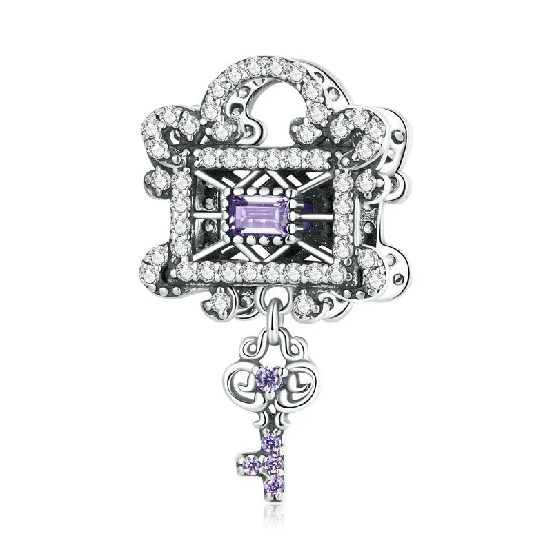 Intricate Lock & Key Dangle Charm | CZ