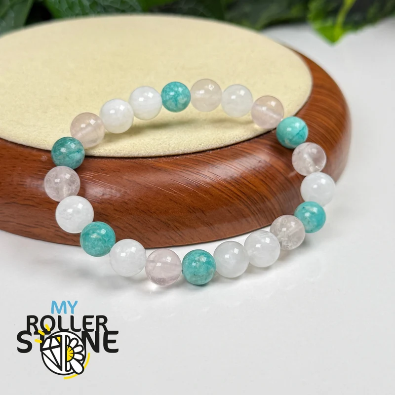 Lebensweg-Armband 2 – Mondstein, Rosenquarz & Amazonit