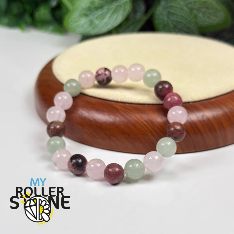 Lebensweg-Armband 6 – Rosenquarz, Rhodonit & Grüner Aventurin