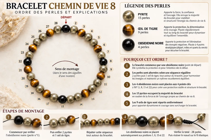 Lebensweg-Armband 8 – Pyrit, Tigerauge & Schwarzer Obsidian