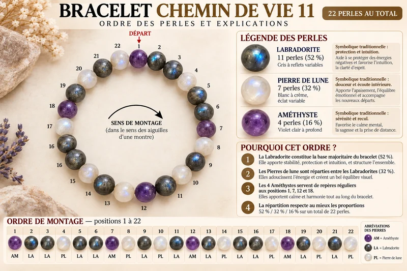 Lebensweg-Armband 11 – Labradorit, Mondstein & Amethyst